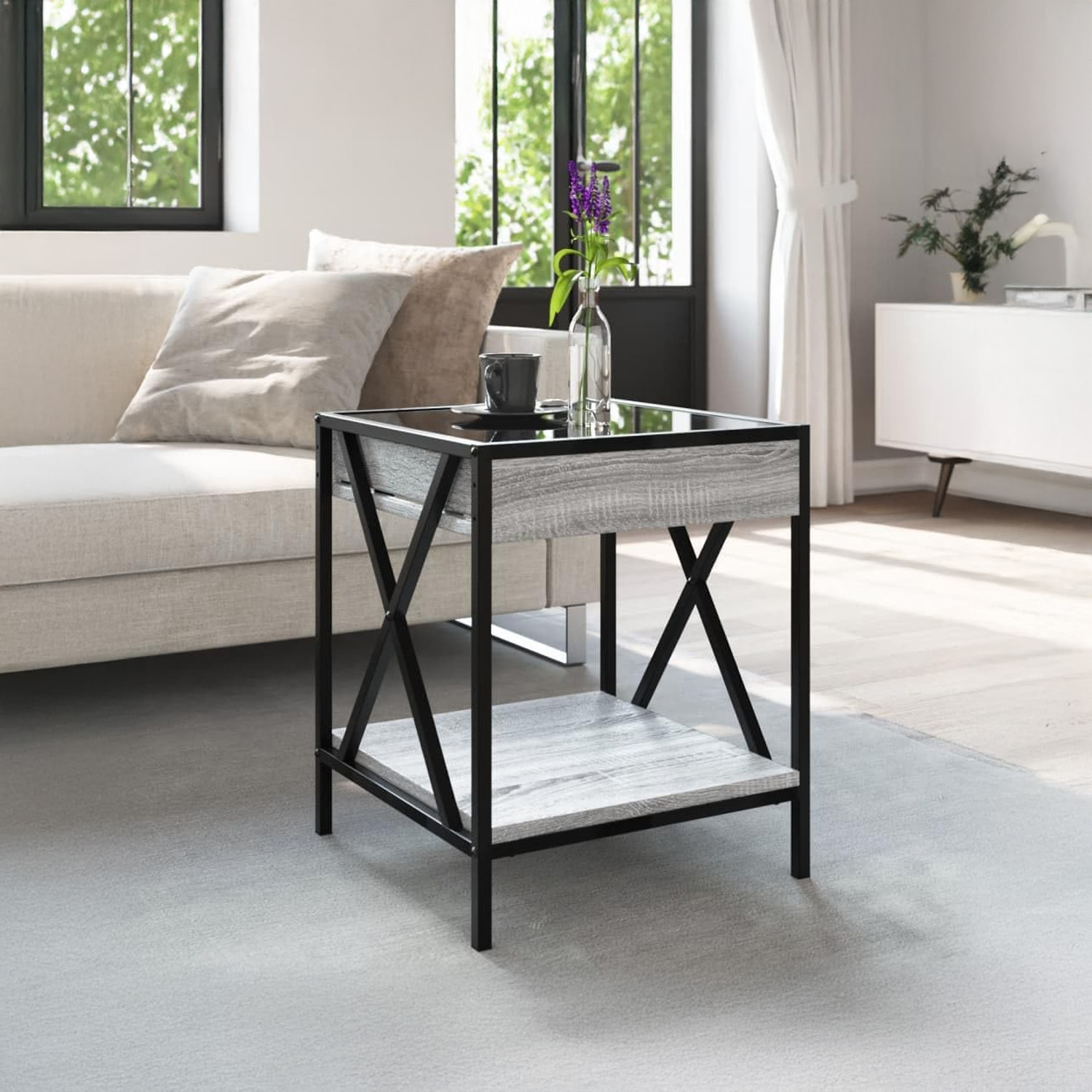 Bossa Mesa Auxiliar Radnick con base de almacenamiento efecto luz LED efecto infinito