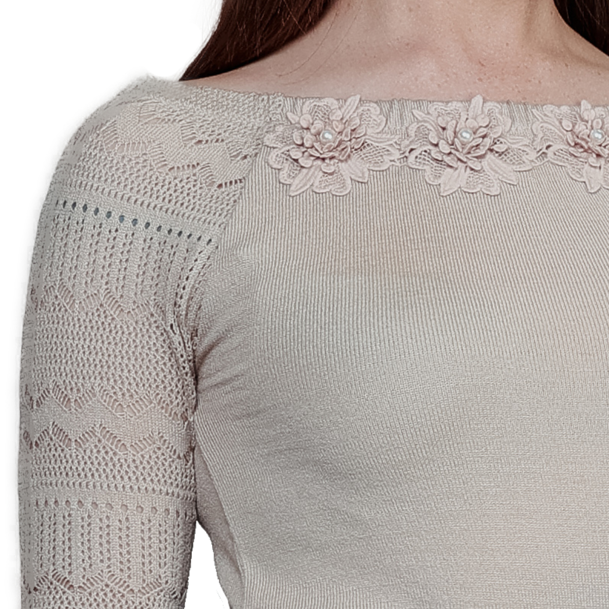 Blusa Zuio manga larga para mujer-BEIGE