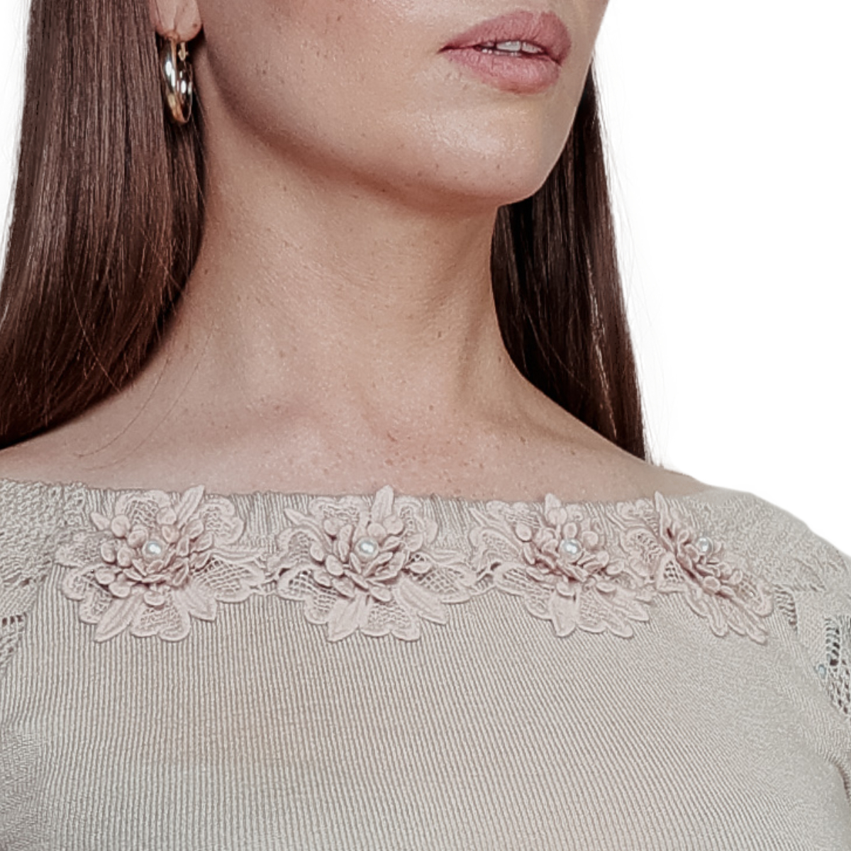 Blusa Zuio manga larga para mujer-BEIGE