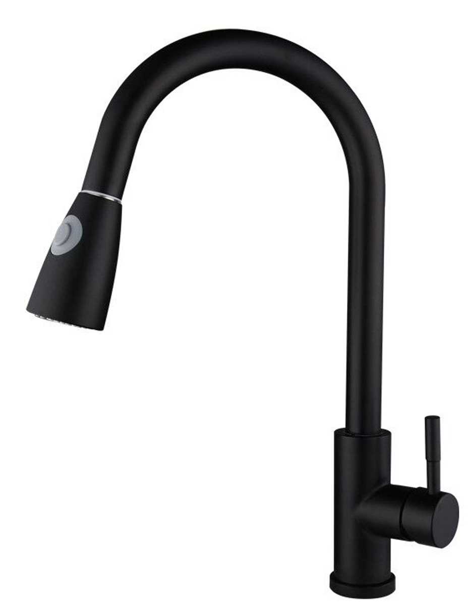 Llave Mezcladora y Grifo de Cocina Triple Función con Manguera Retráctil Acabado Negro Mate Haussy