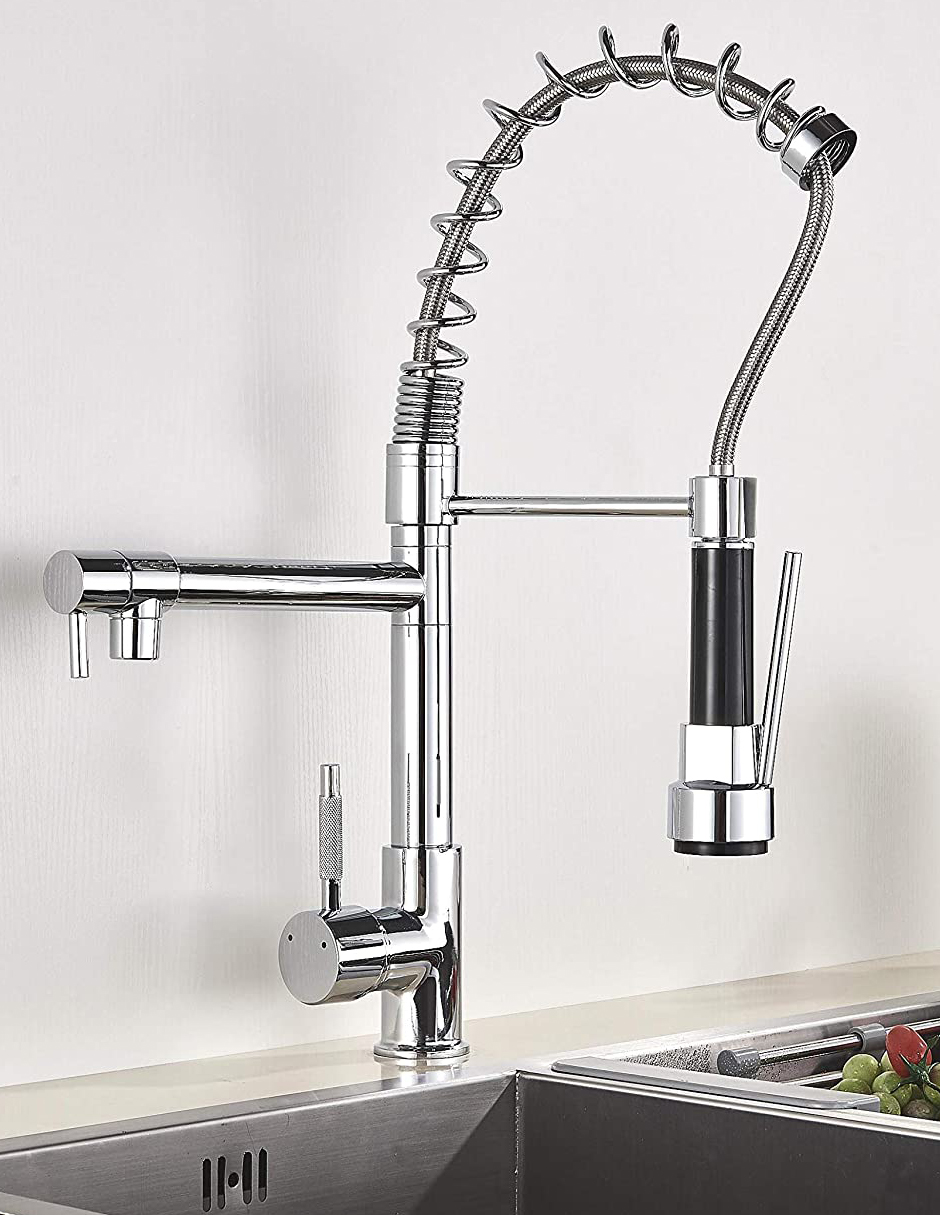 Llave Mezcladora y Grifo Para Cocina Doble Con Doble Función Acabado Cromado Haussy 