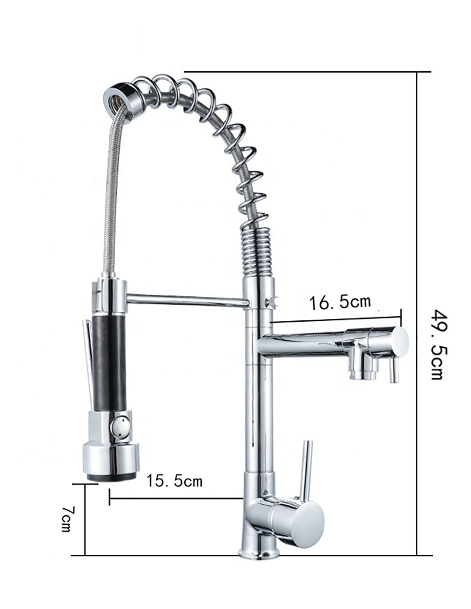 Llave Mezcladora y Grifo Para Cocina Doble Con Doble Función Acabado Cromado Haussy 