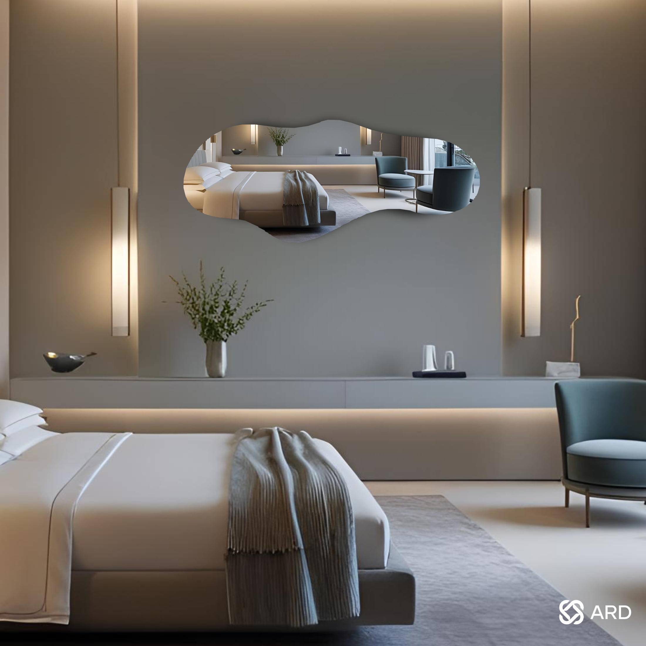 Espejo Amorfo Decorativo ARD Glanz Cloud 120 x 55 cm tipo Cuerpo Completo con Diseño Irregular nube para Sala, Baño, Comedor o Recámara Moderna