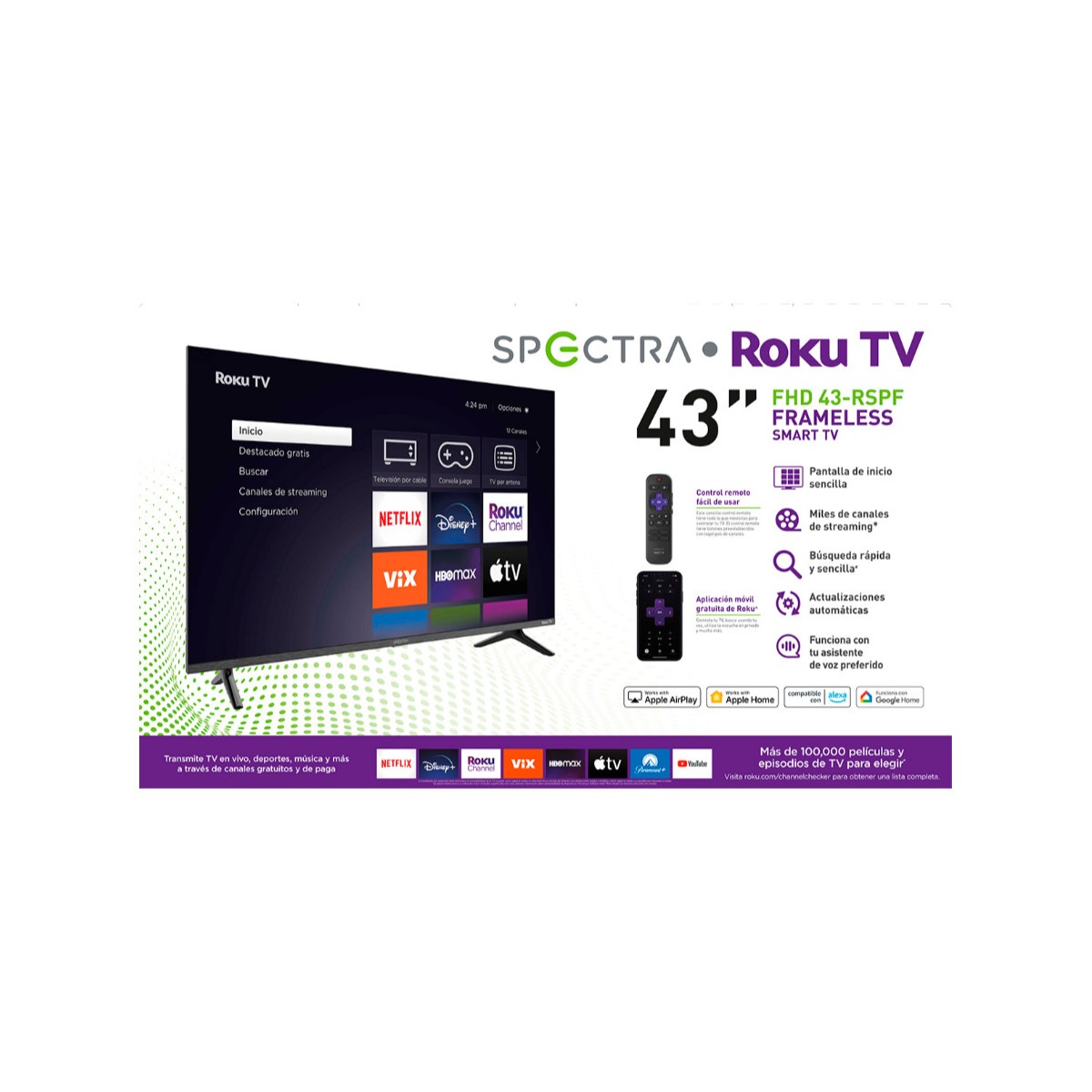 Televisión Pantalla 43 Pulgadas Spectra Roku TV FHD 43-RSPF