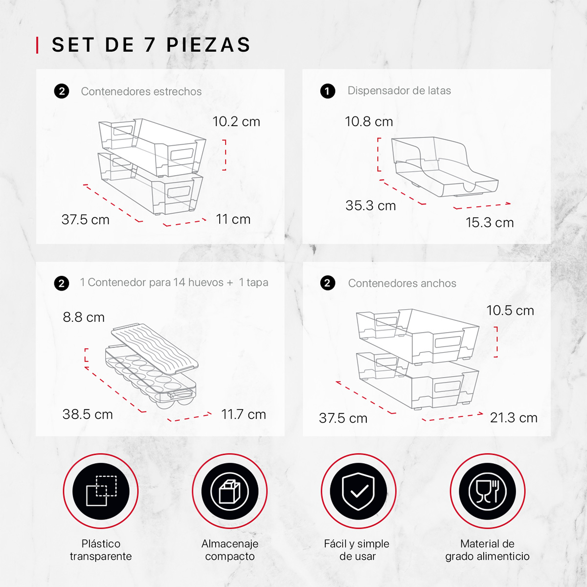 Contenedores Organizadores Para Refrigerador De 7 Pz COOKIFY.