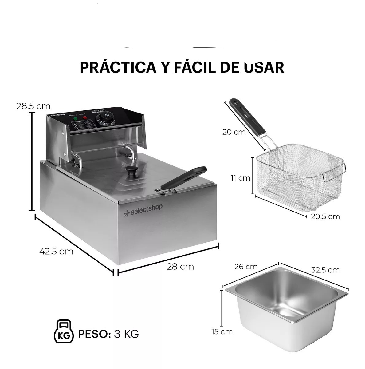 Freidora Aceite Eléctrica 6 Lt Industrial 2500w Acero Inox