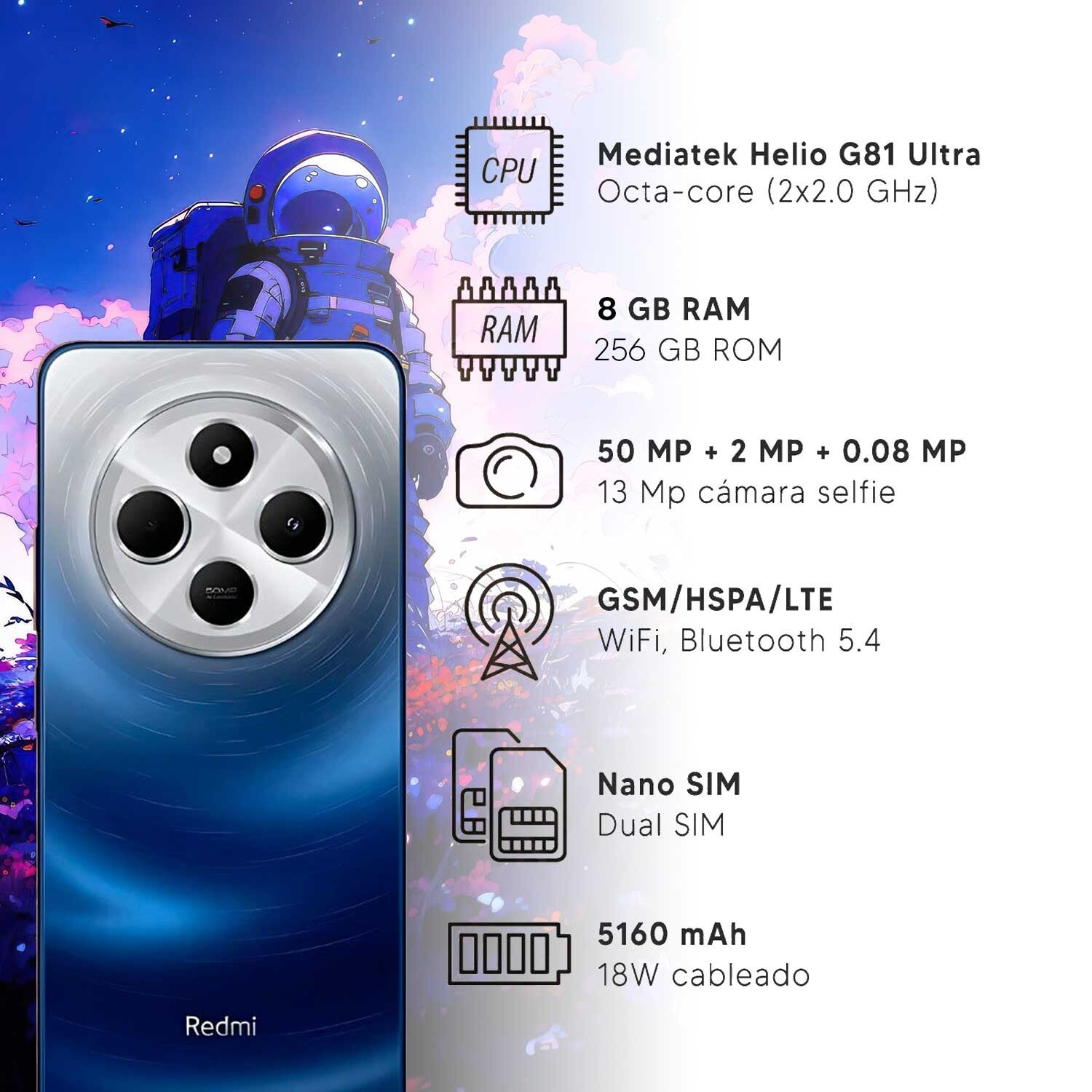 XIAOMI REDMI 14C 256Gb 8Ram Color Azul Espacial Dualsim Nuevo Libre