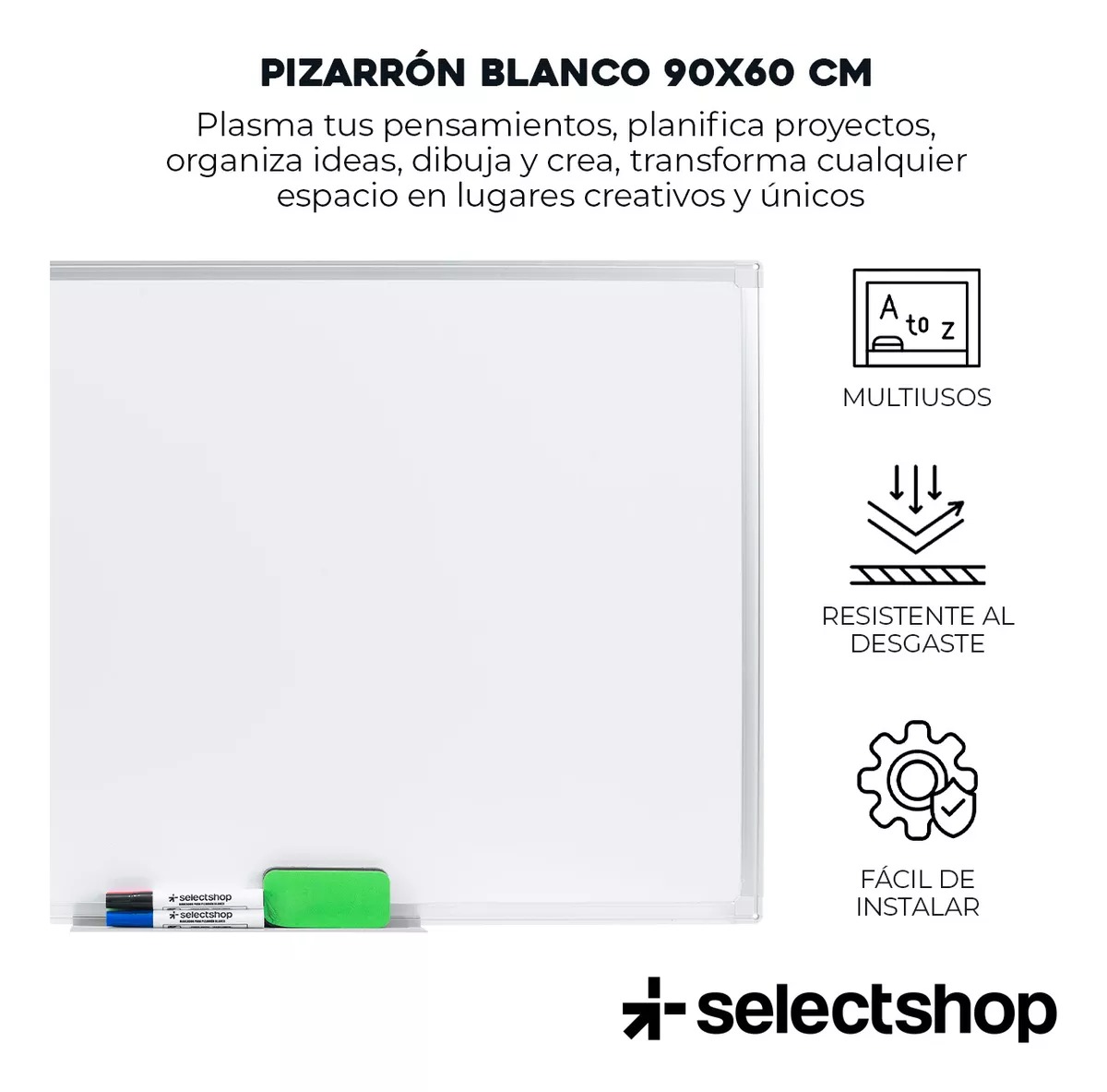 Pizarrón Blanco Magnético Pizarra 90x60cm Con 4 Marcadores