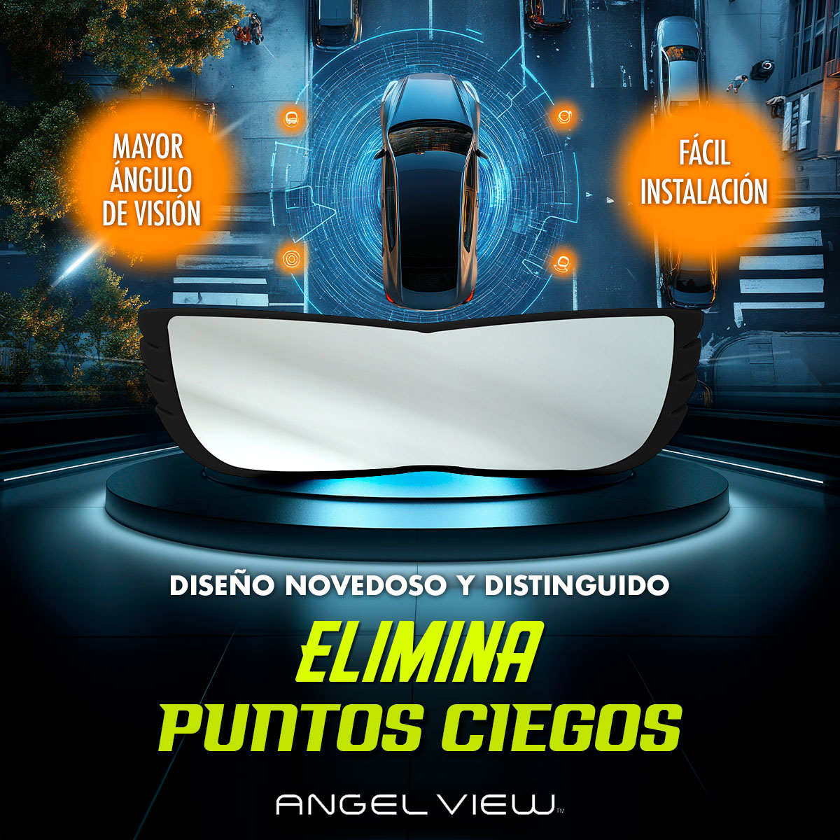 Espejo Retrovisor de Seguridad Angel View Vidrio Curvo 30cm de Ajuste Universal; Fácil y Rápida instalación; Visión Amplia; Seguridad al Volante
