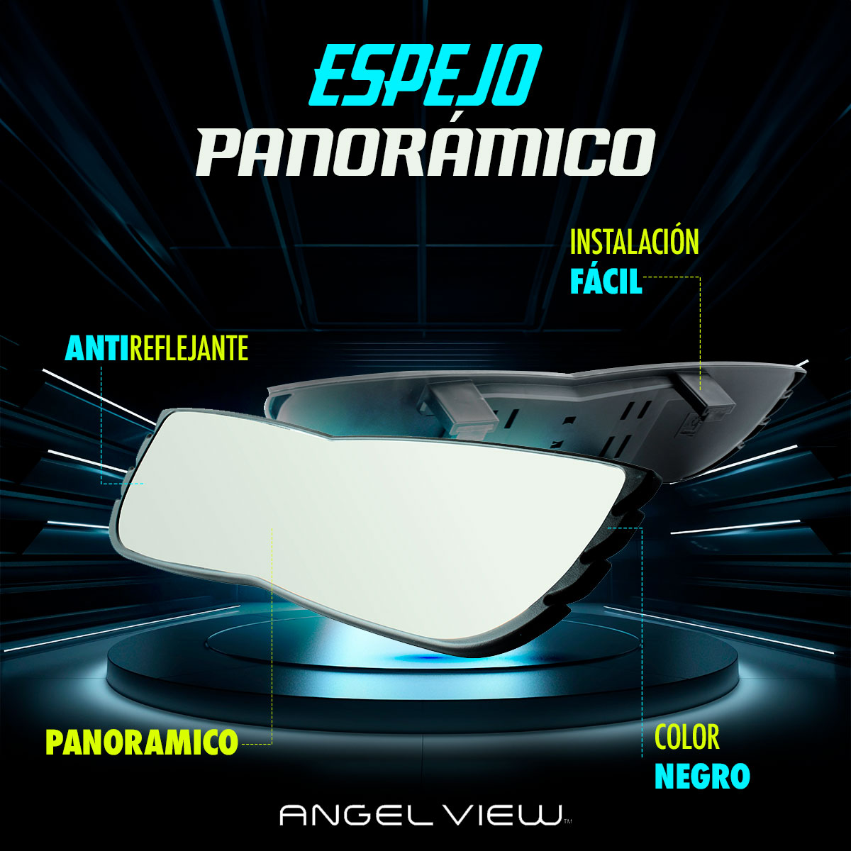 Espejo Retrovisor de Seguridad Angel View Vidrio Curvo 30cm de Ajuste Universal; Fácil y Rápida instalación; Visión Amplia; Seguridad al Volante