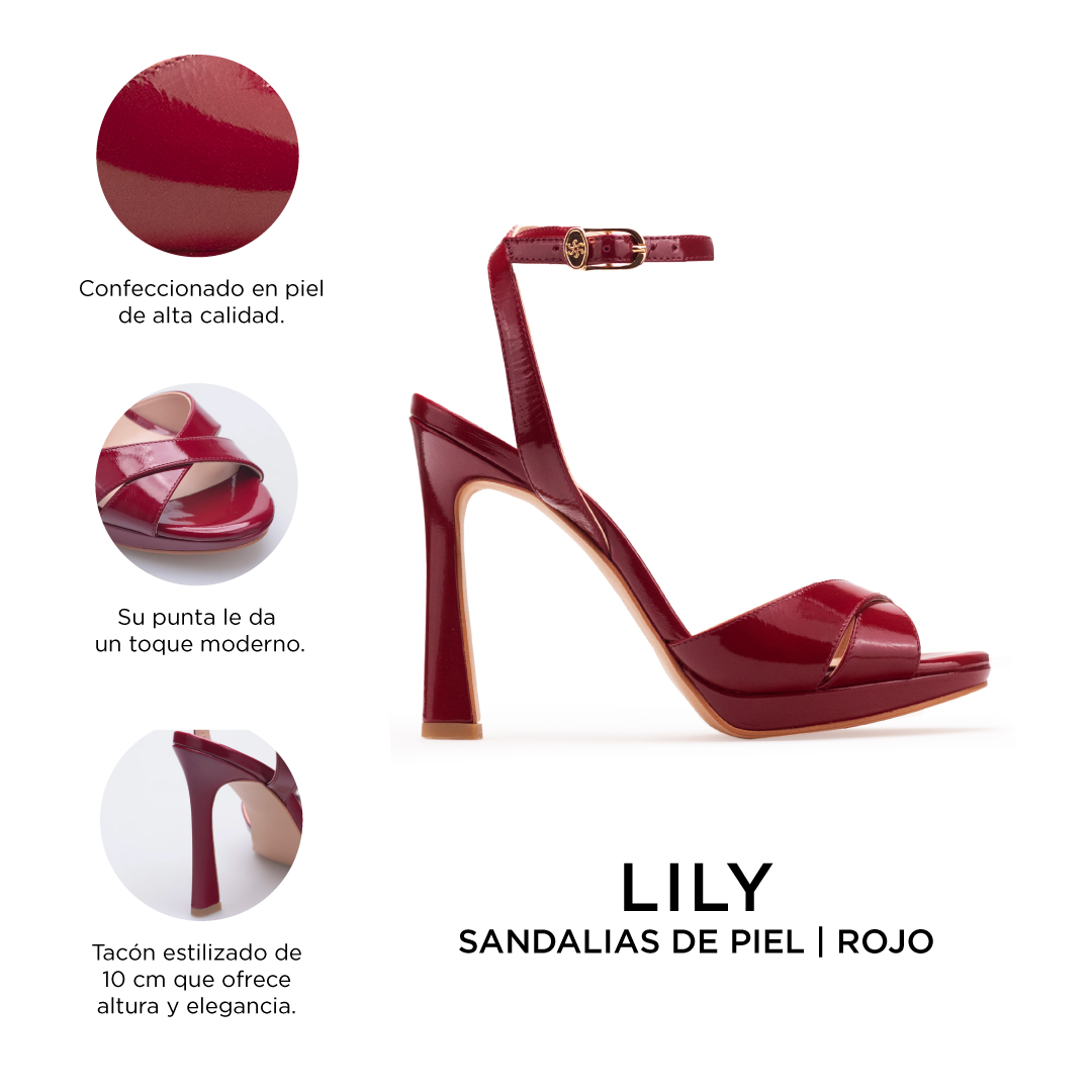 Zapatillas De Tacón Davenia De Piel Sandalia Para Dama Mod. Lily Rojo