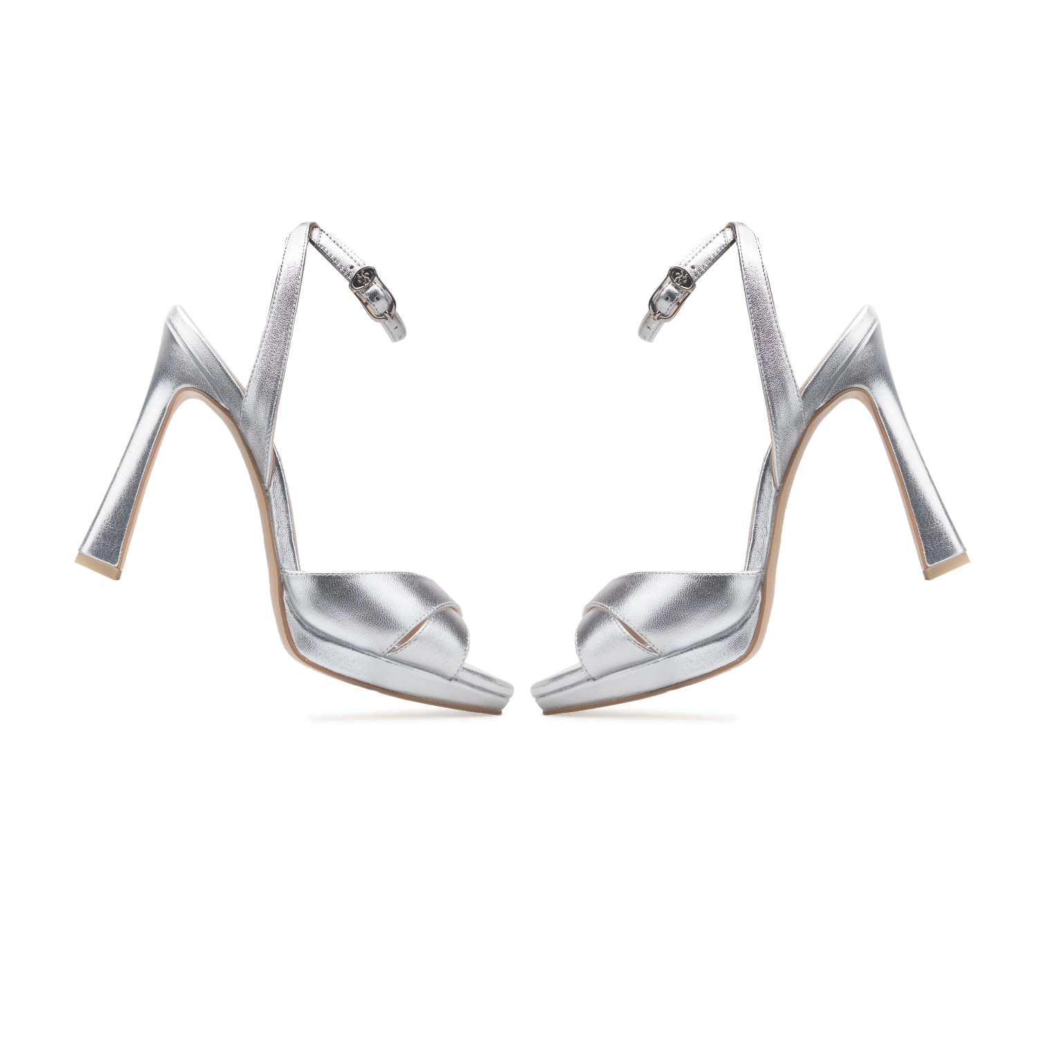 Zapatillas De Tacón Davenia De Piel Sandalia Para Dama Mod. Lily Plata