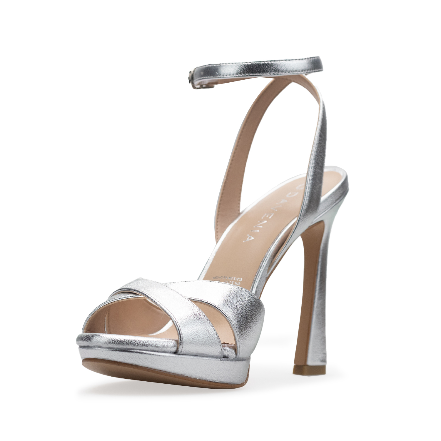 Zapatillas De Tacón Davenia De Piel Sandalia Para Dama Mod. Lily Plata