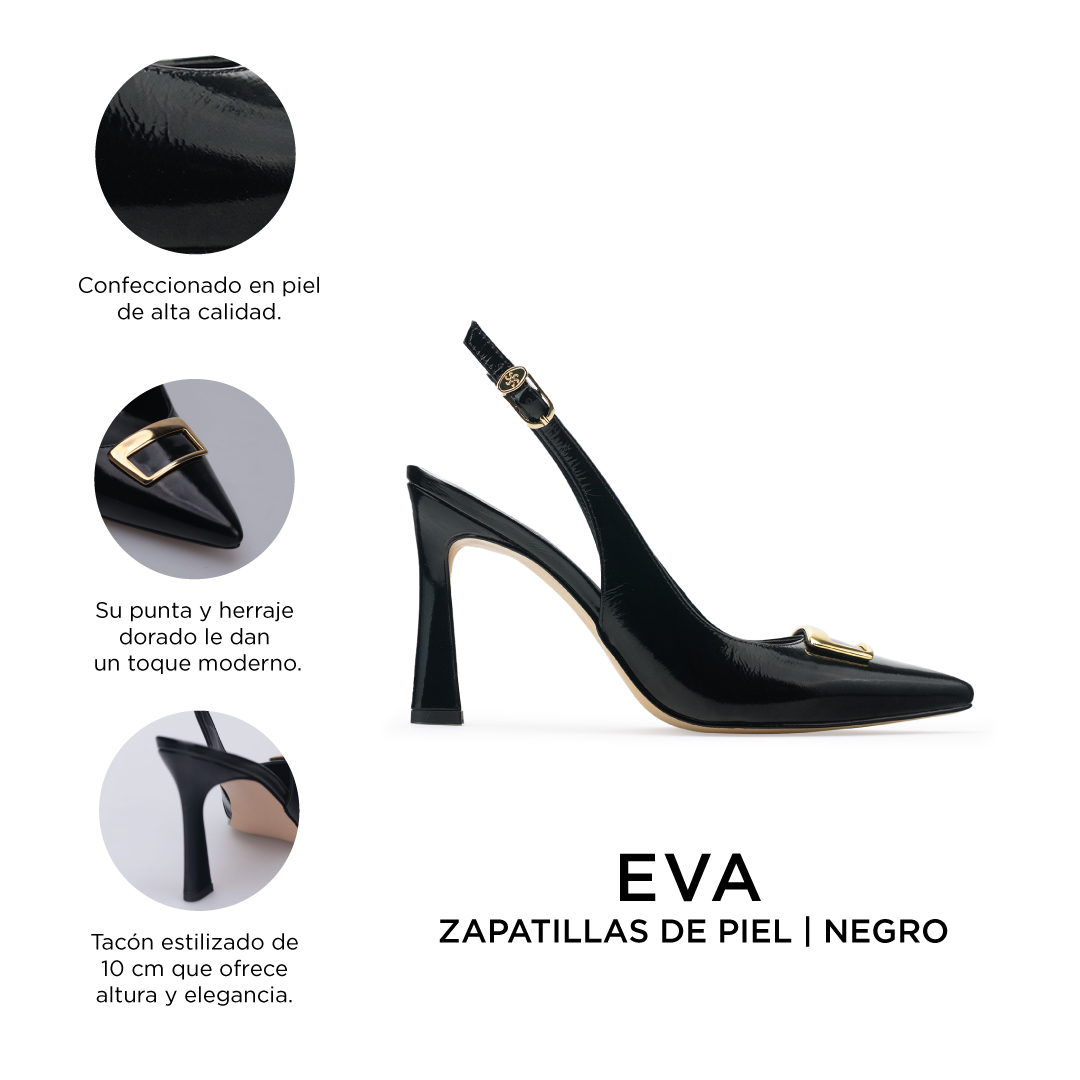 Zapatillas De Tacón Davenia De Piel Sandalia Para Dama Mod. Eva Negro