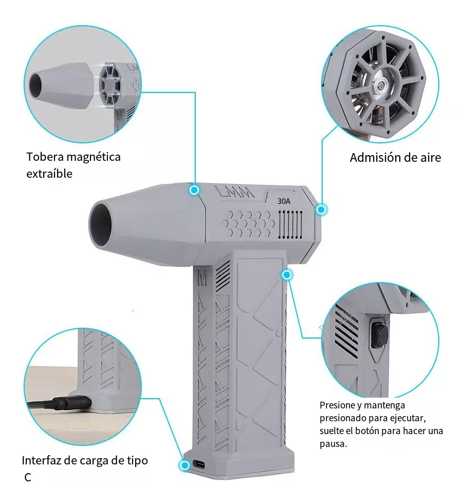 Ventilador Mini Turbo Jet De 130000 Rpm Color Gris 7.4V 30A