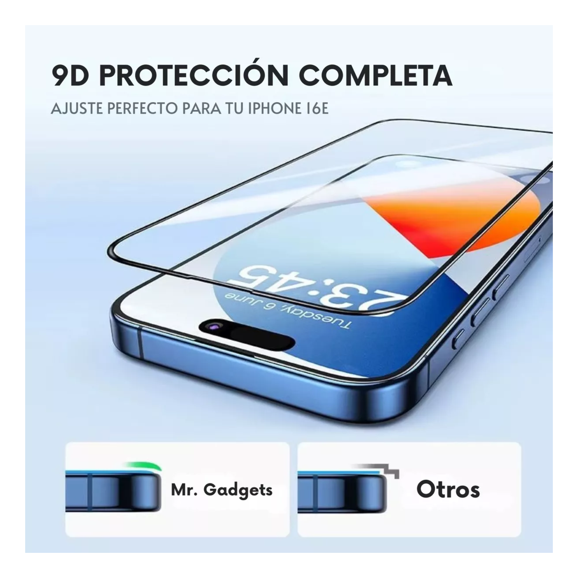 MR.GADGETS Mica Protectora de Pantalla Cristal de Vidrio Templado 9D Premium para iPhone 16e 