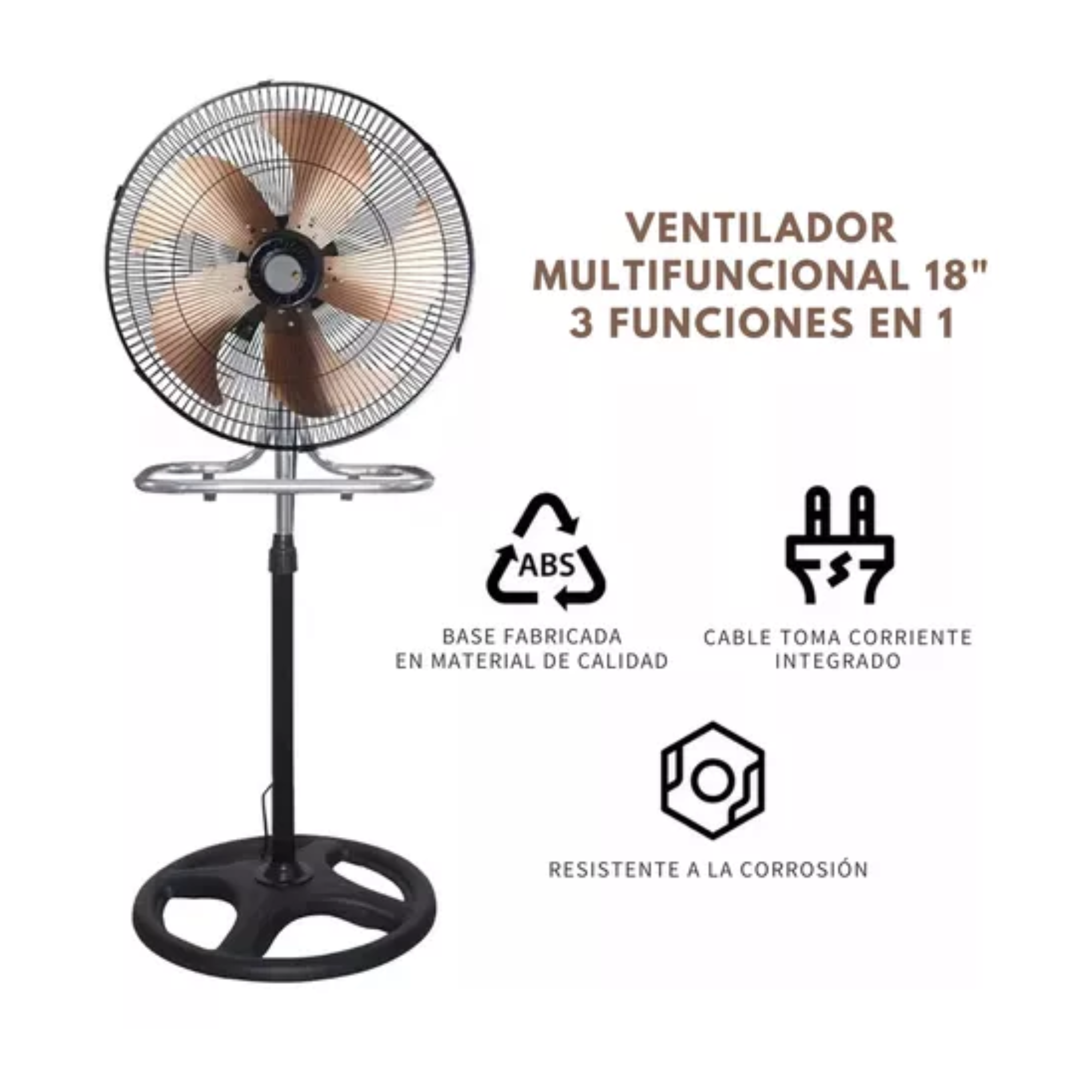 Ventilador 18 Pulgadas 3 en 1 Pedestal 5 Aspas Piso Pared