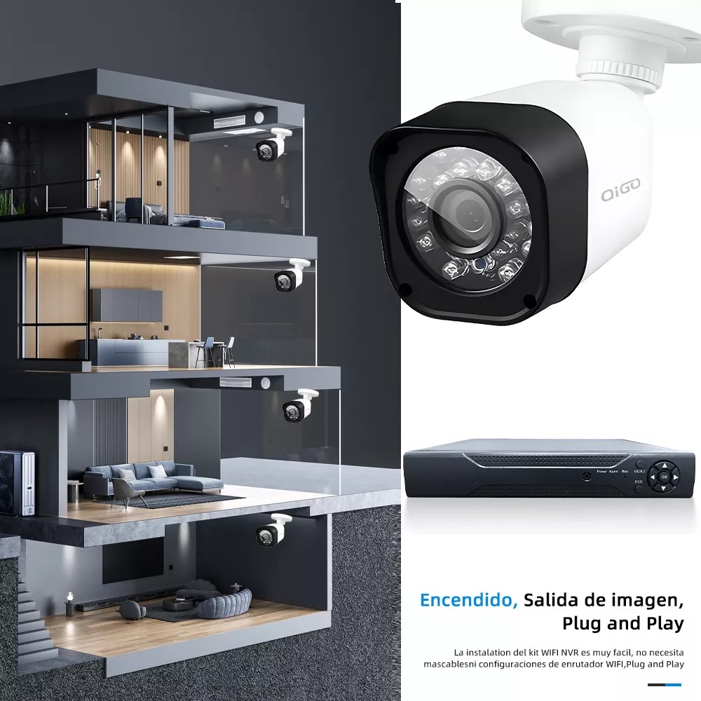 QIGO Kit 4 Cámaras de seguridad QG-77-K500G con resolución de 4ch 2MP ...