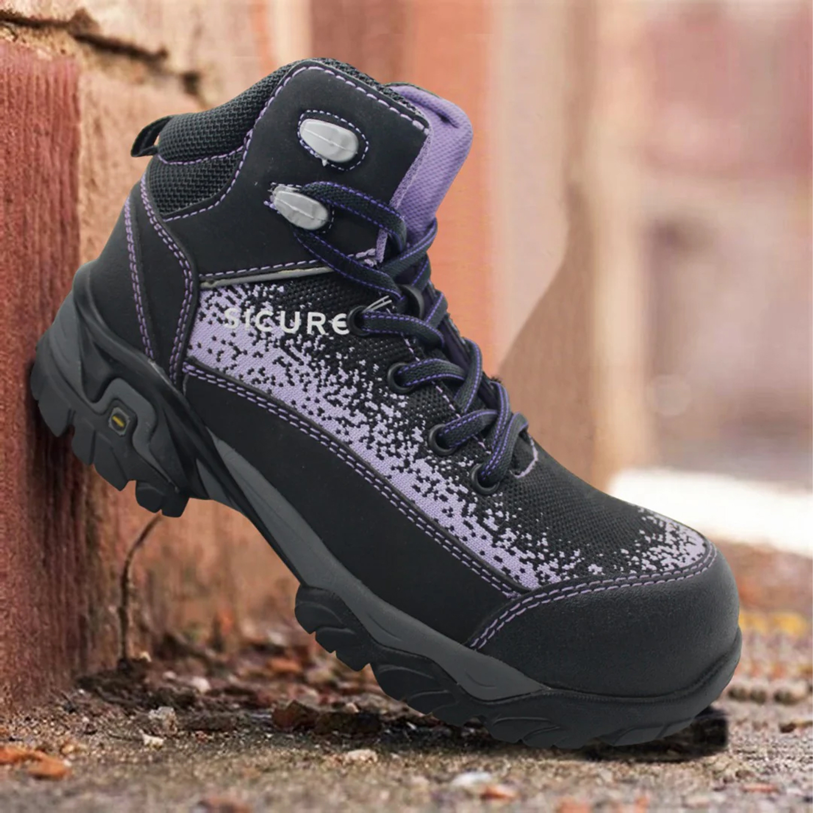 Botas De Seguridad Para Dama Sicuro Forte Sf78 Negro Lila Casco Policarbonato