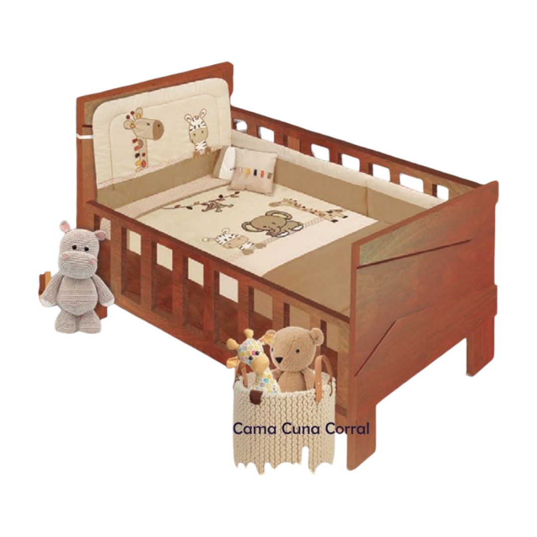 Juego de cama cuna con Edredón MOD. JUNGLA, incluye 6 piezas