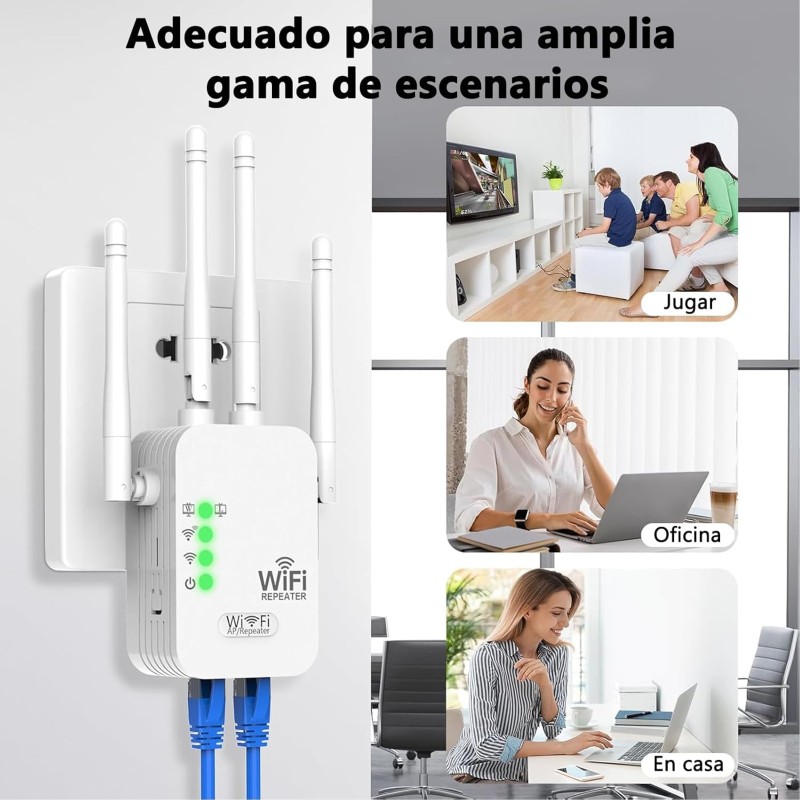 Repetidor Wifi, Extensor de Señal Inalámbrico, 300Mbps, 4 Antenas y Puerto Ethernet, Amplificador de Señal