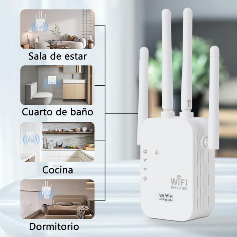 Repetidor Wifi, Extensor de Señal Inalámbrico, 300Mbps, 4 Antenas y Puerto Ethernet, Amplificador de Señal
