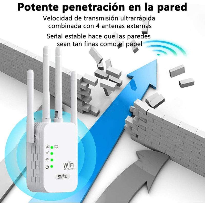 Repetidor Wifi, Extensor de Señal Inalámbrico, 300Mbps, 4 Antenas y Puerto Ethernet, Amplificador de Señal