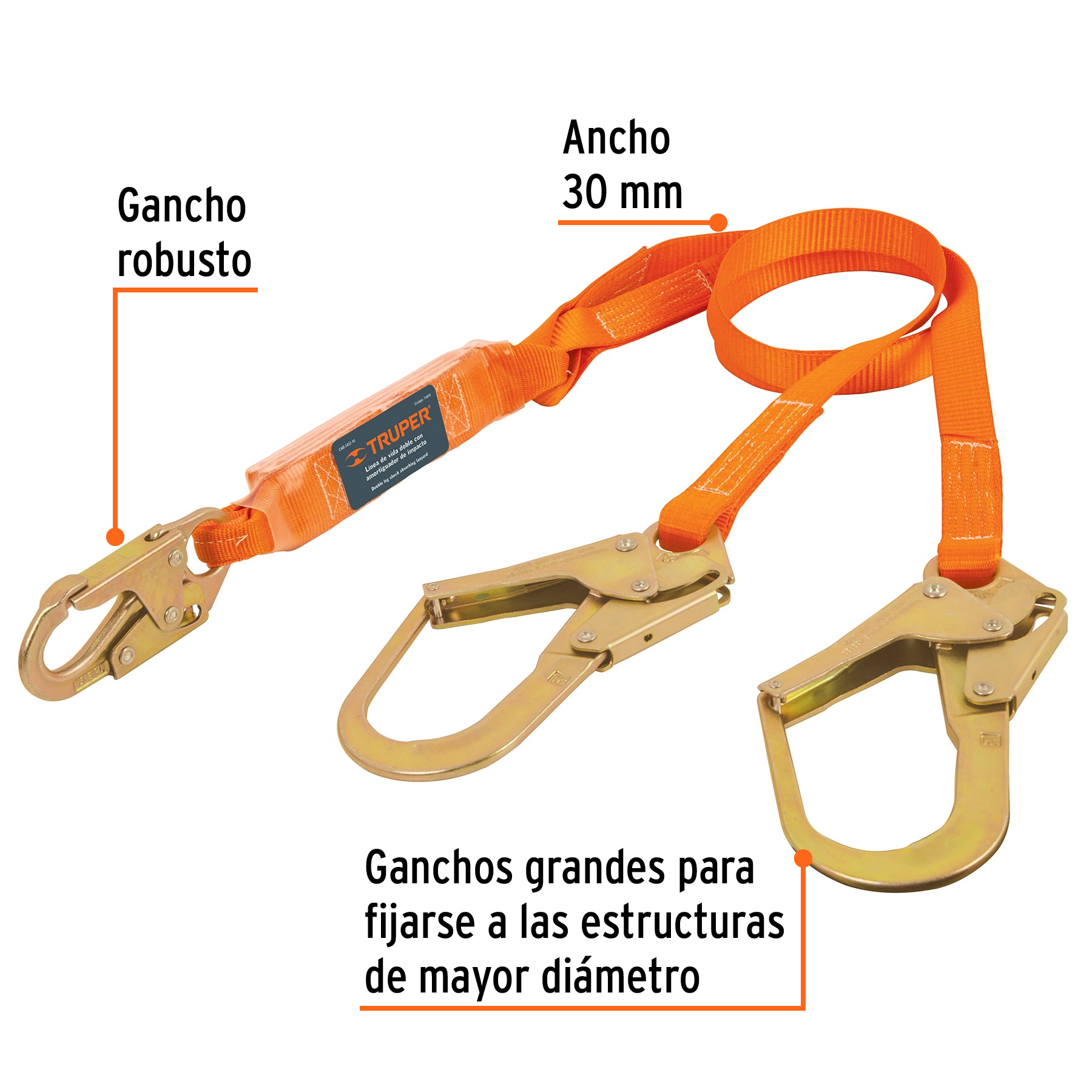 Línea vida absorbedor impacto doble brazo gancho grande,ANSI