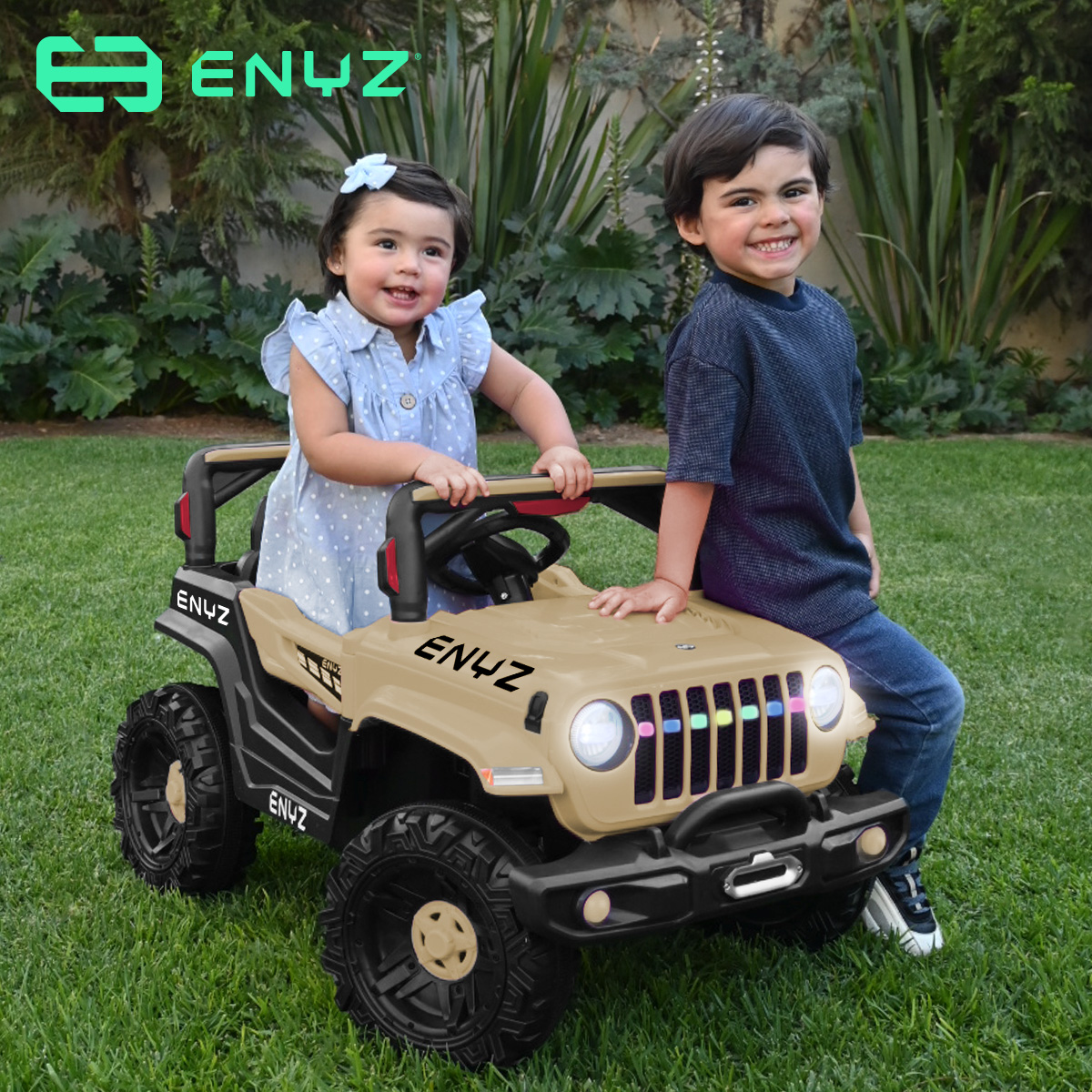 Camioneta Jeep Montable para niña niño Eléctrico Carro Todo terreno Con Control Remoto BCX-6 Enyz luces frontales con multi Led Música Bluetooth Edades de 1 a 4 años