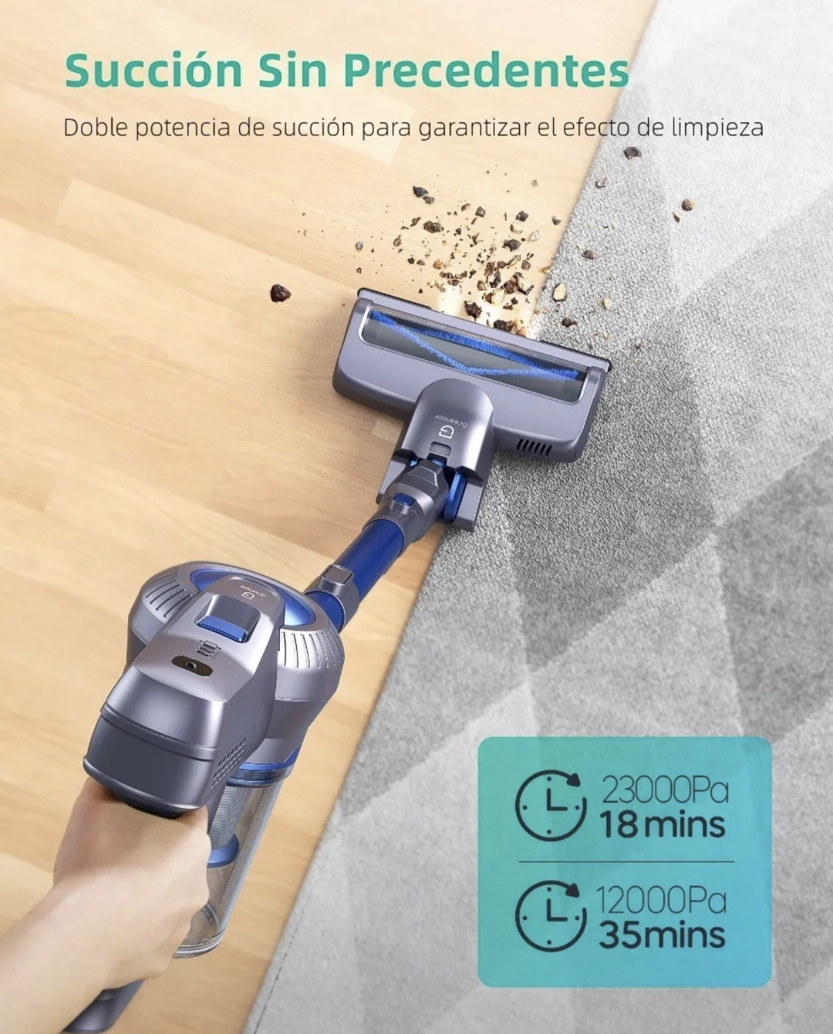Aspiradora inalámbrica 6 in 1 Greenote GSC50 23Kpa 200W gris y azul