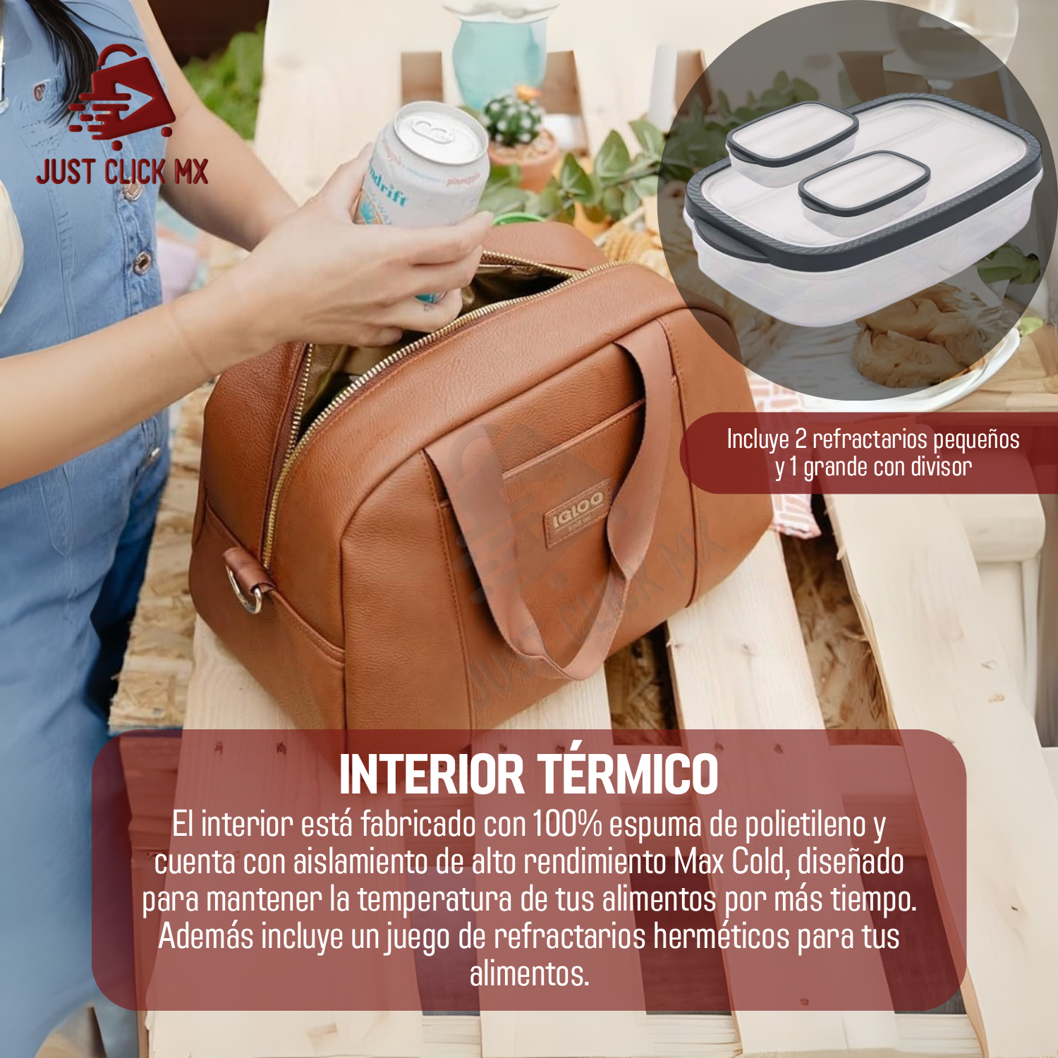 Lonchera Térmica Igloo Luxe Piel Vegan Con 3 Topers + Correa-JUSTCLICK MX