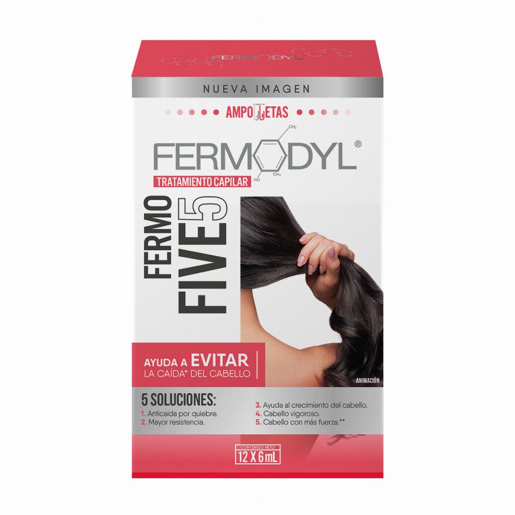 Fermodyl FermoFive, Tratamiento Caída Cabello, 12 Ampolletas y Shampoo Anticaída 400 ml, Hombre y Mujer
