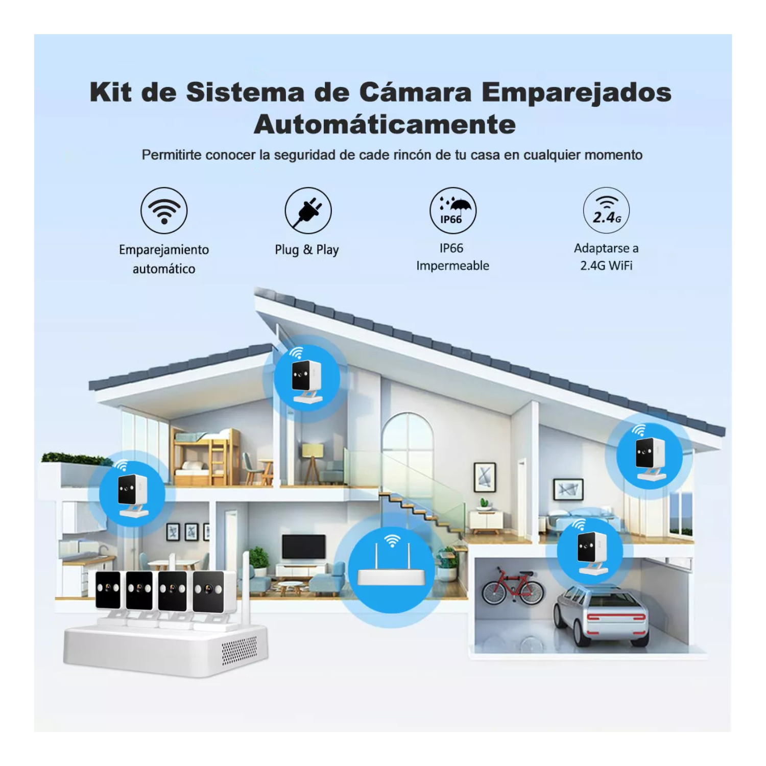 Kit Cámara De Seguridad Vigilancia 2mp  500gb Color Blanco