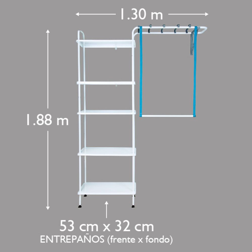 Closet Armable Konekte 5 Repisas Metal Sólido Resistente color Blanco.