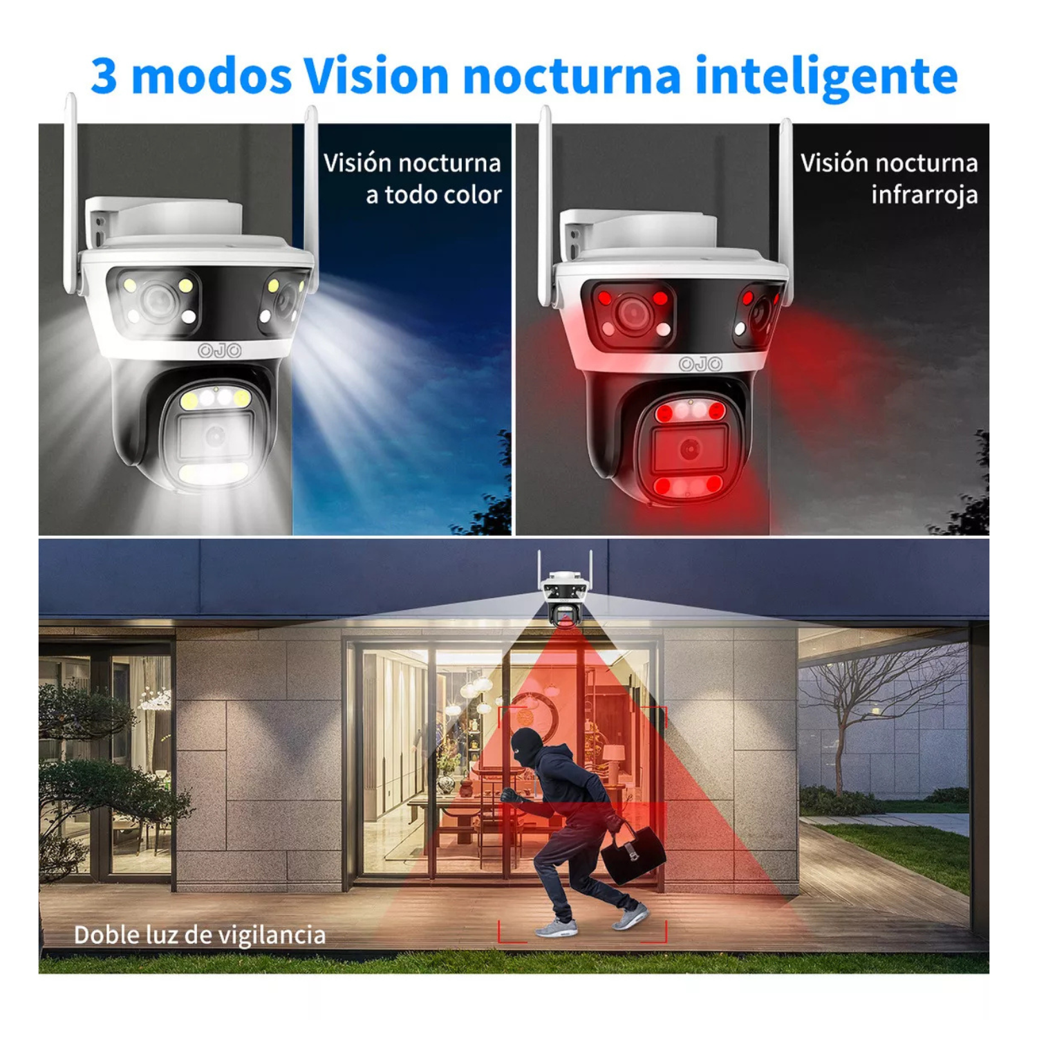  Cámara De Seguridad  Triple Exterior 3 Lentes Color Blanco Wifi 5G
