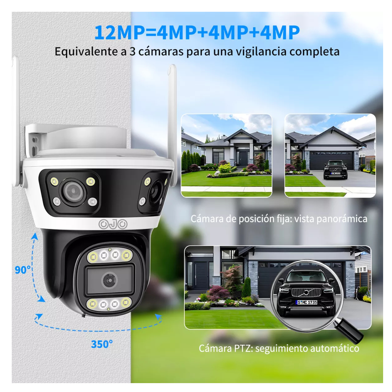  Cámara De Seguridad  Triple Exterior 3 Lentes Color Blanco Wifi 5G