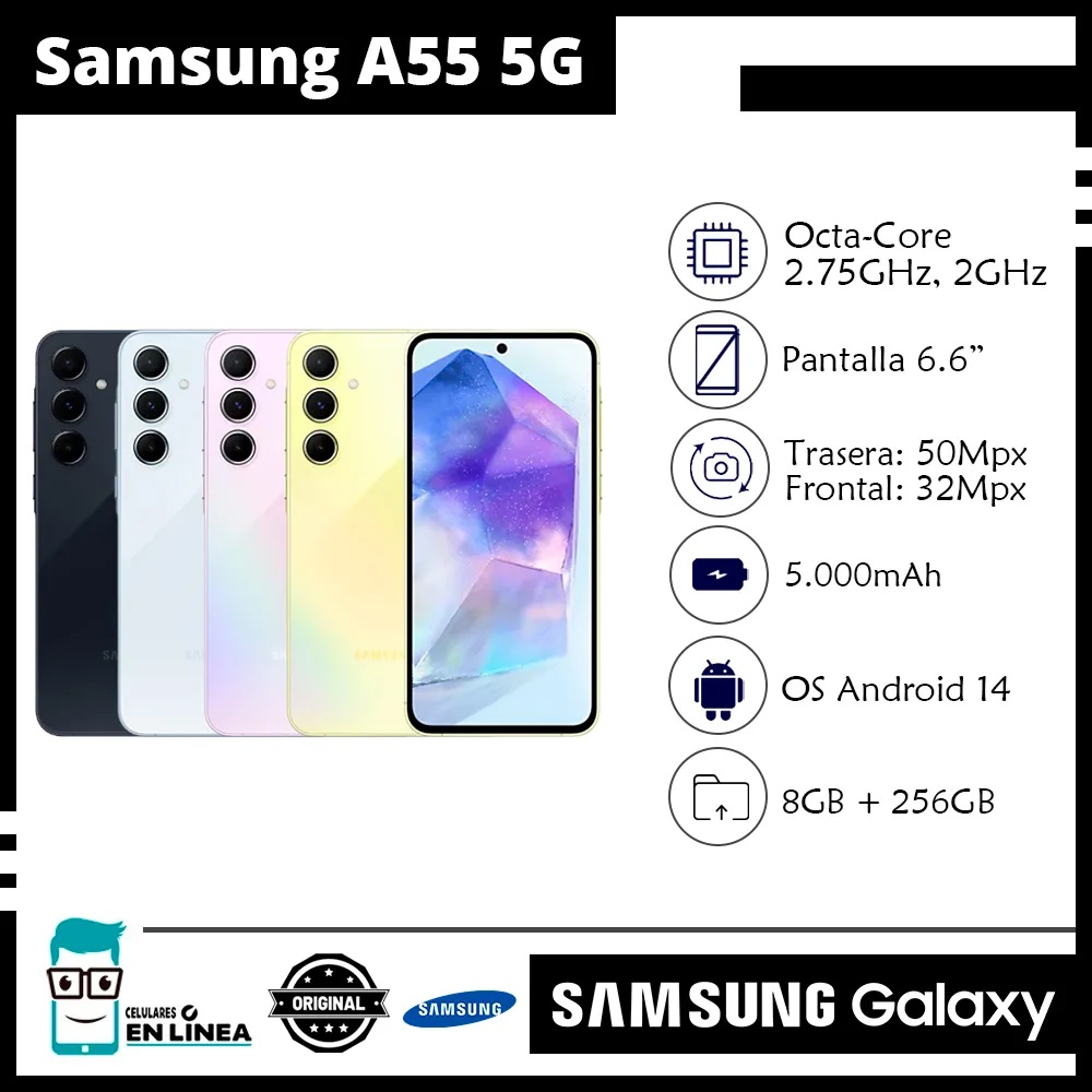 Celular Samsung A55 5G A556E 256Gb 8Ram Color Azul 2-Sim Nuevo Libre