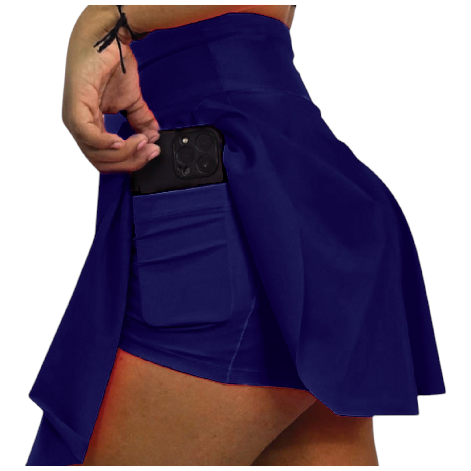 FALDA SHORT LICRA DEPORTIVA MUJER PARA TENIS, YOGA, FIT, GOLF, GYM, GIMNASIA, ATLETISMO, SENDERISMO, ACTIVIDADES AL AIRE LIBRE CON BOLSO INTEGRADO 2 EN 1 COLOR AZUL REY