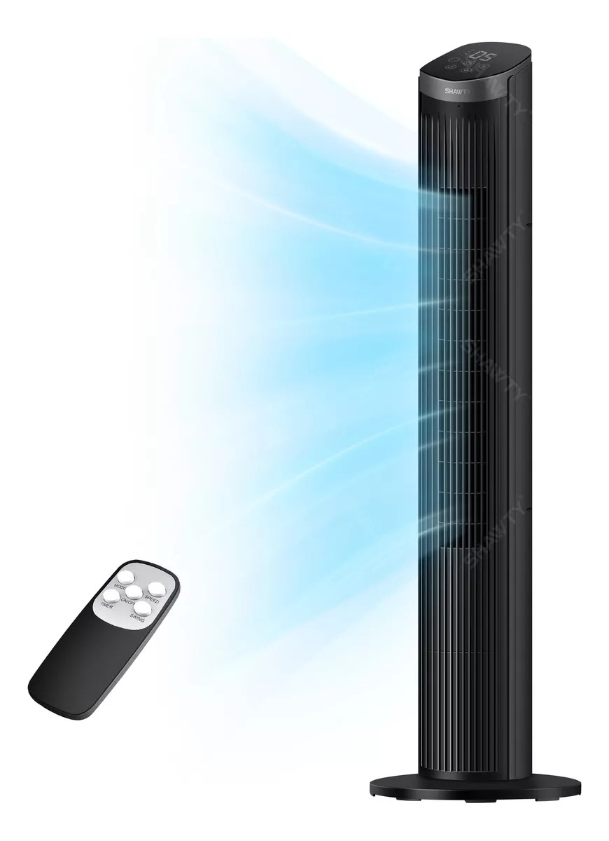 Ventilador De Torre Shawty® 40 Pulgadas 100cm Con Control Remoto, 5 Velocidades Temporizador 12H, Silencioso y Portátil, Ideal Dormitorio, Oficina, Cocina