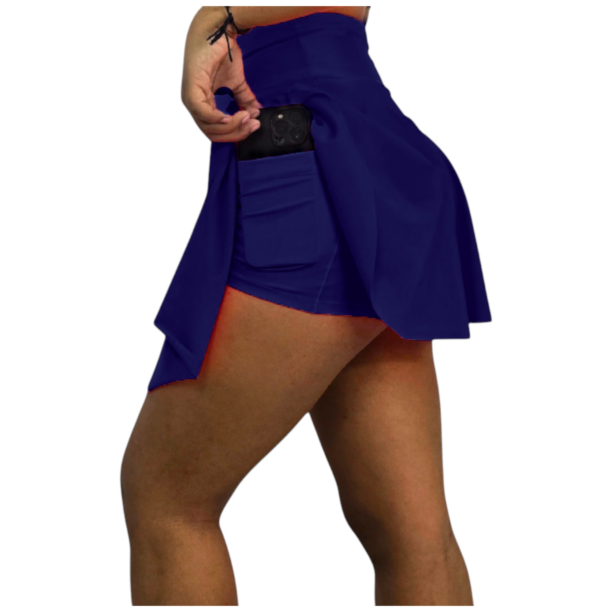 FALDA SHORT LICRA DEPORTIVA MUJER PARA TENIS, YOGA, FIT, GOLF, GYM, GIMNASIA, ATLETISMO, SENDERISMO, ACTIVIDADES AL AIRE LIBRE CON BOLSO INTEGRADO 2 EN 1 COLOR AZUL REY