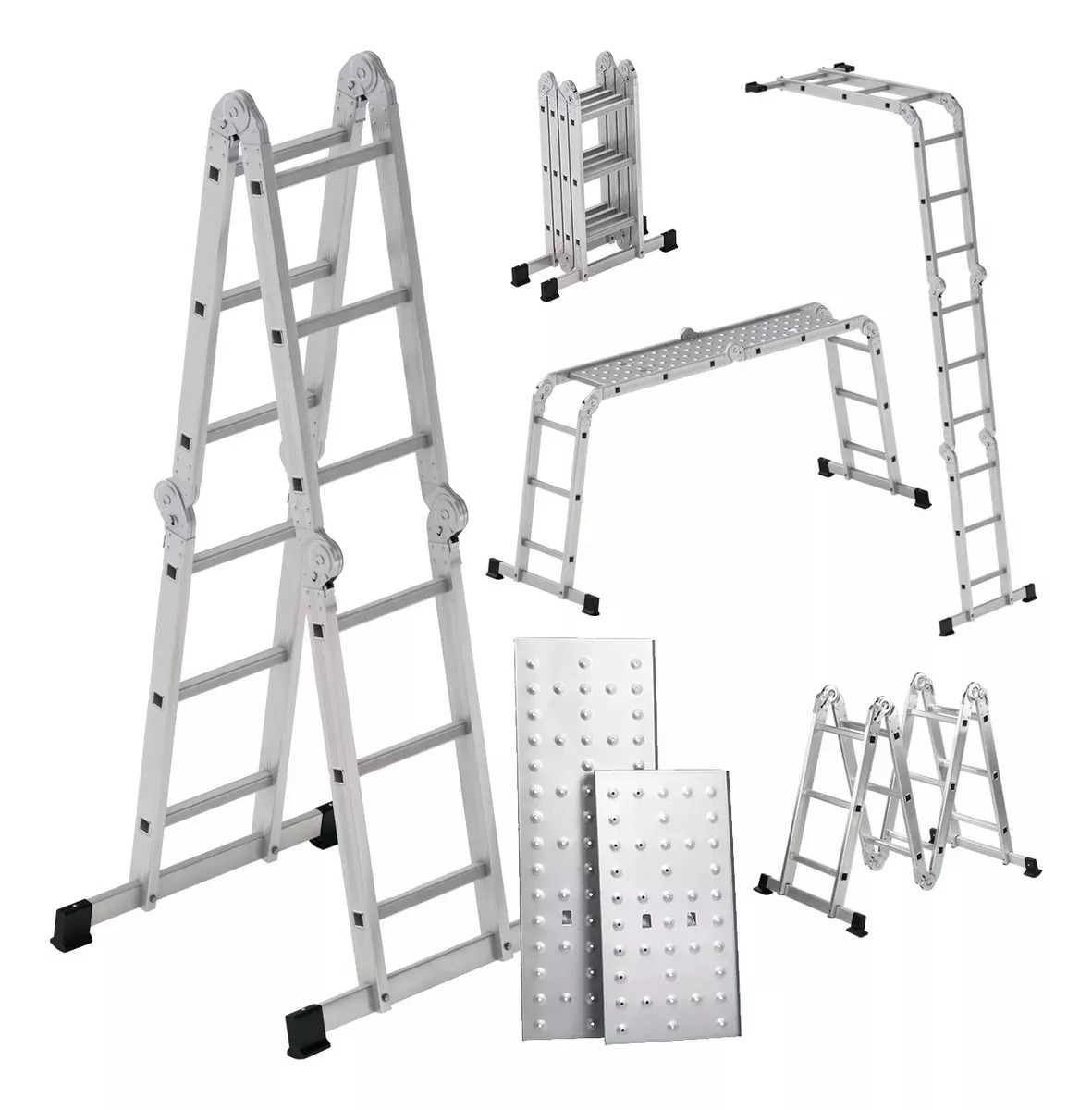Escalera 12 Peldaños Andamio Multiposiciones Plegable 3.35m Color Plateado
