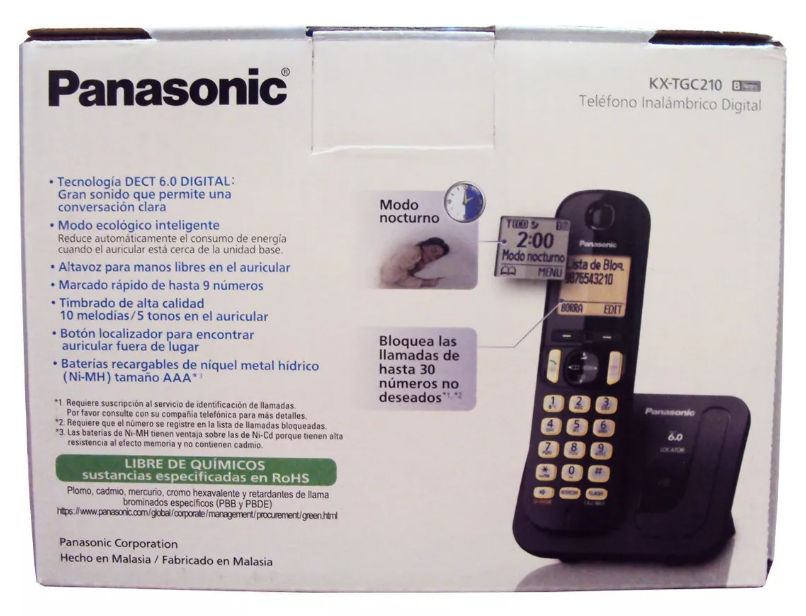 Teléfono KX-TGC210MEB Panasonic - Inalámbrico Digital con Localizador Negro