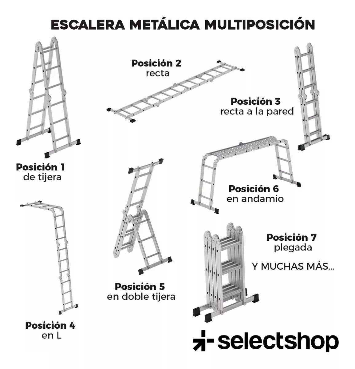 Escalera 12 Peldaños Andamio Multiposiciones Plegable 3.35m Color Plateado