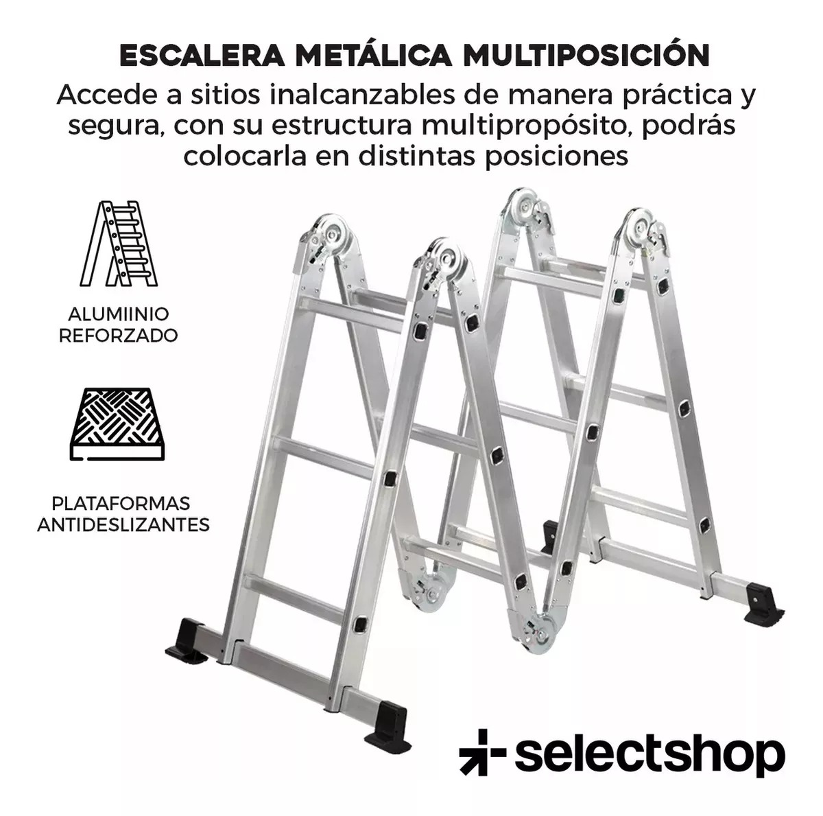 Escalera 12 Peldaños Andamio Multiposiciones Plegable 3.35m Color Plateado