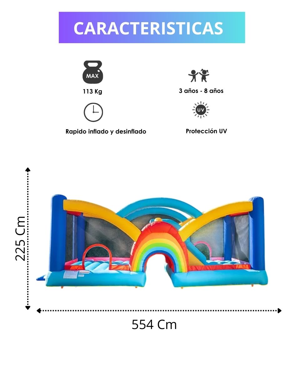 Trampolín Brincolín Inflable Arcoíris Con Pared Y Escalera