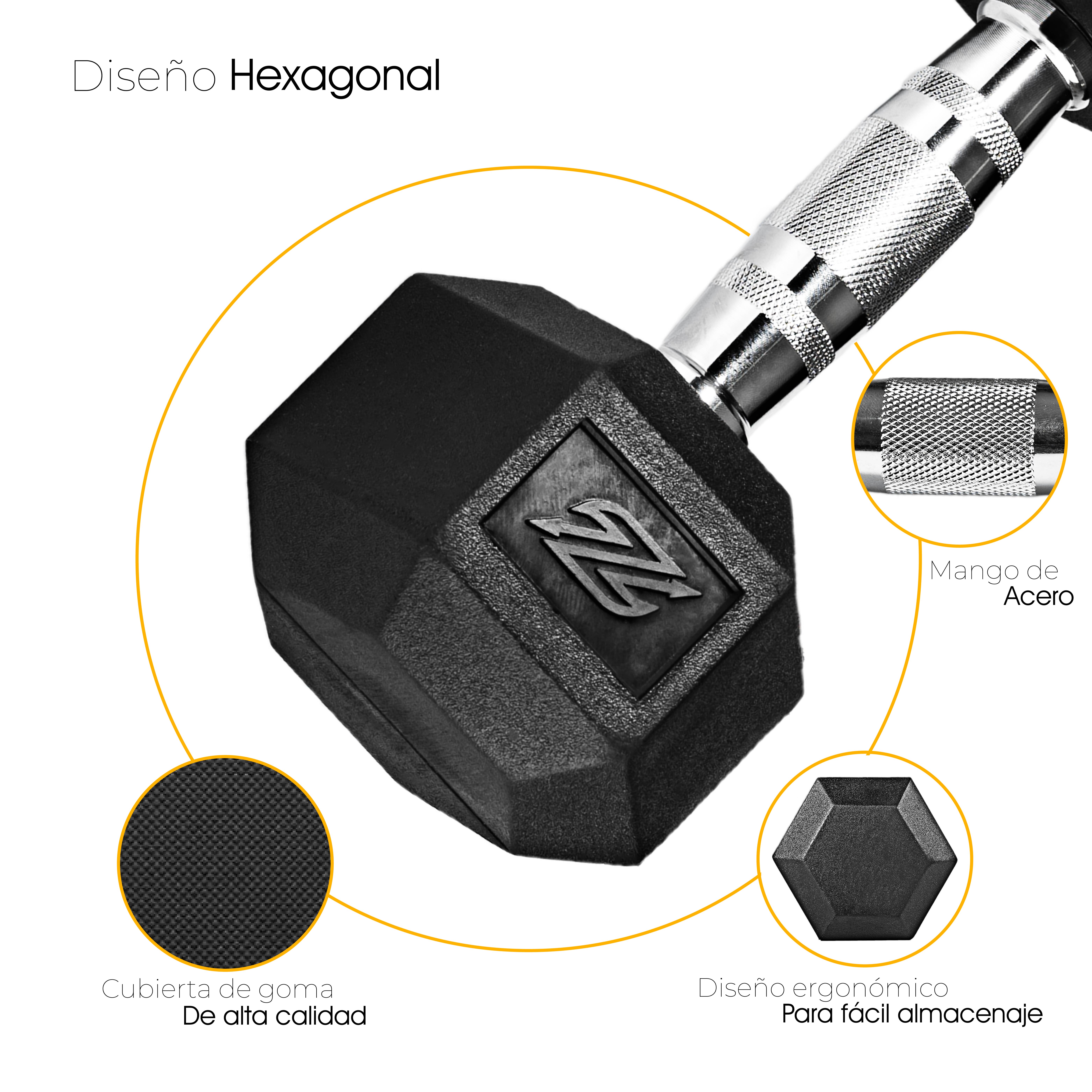 PAR de Mancuernas Pesa Hexagonal de Acero 10 LB  (4,54 kg) c/u