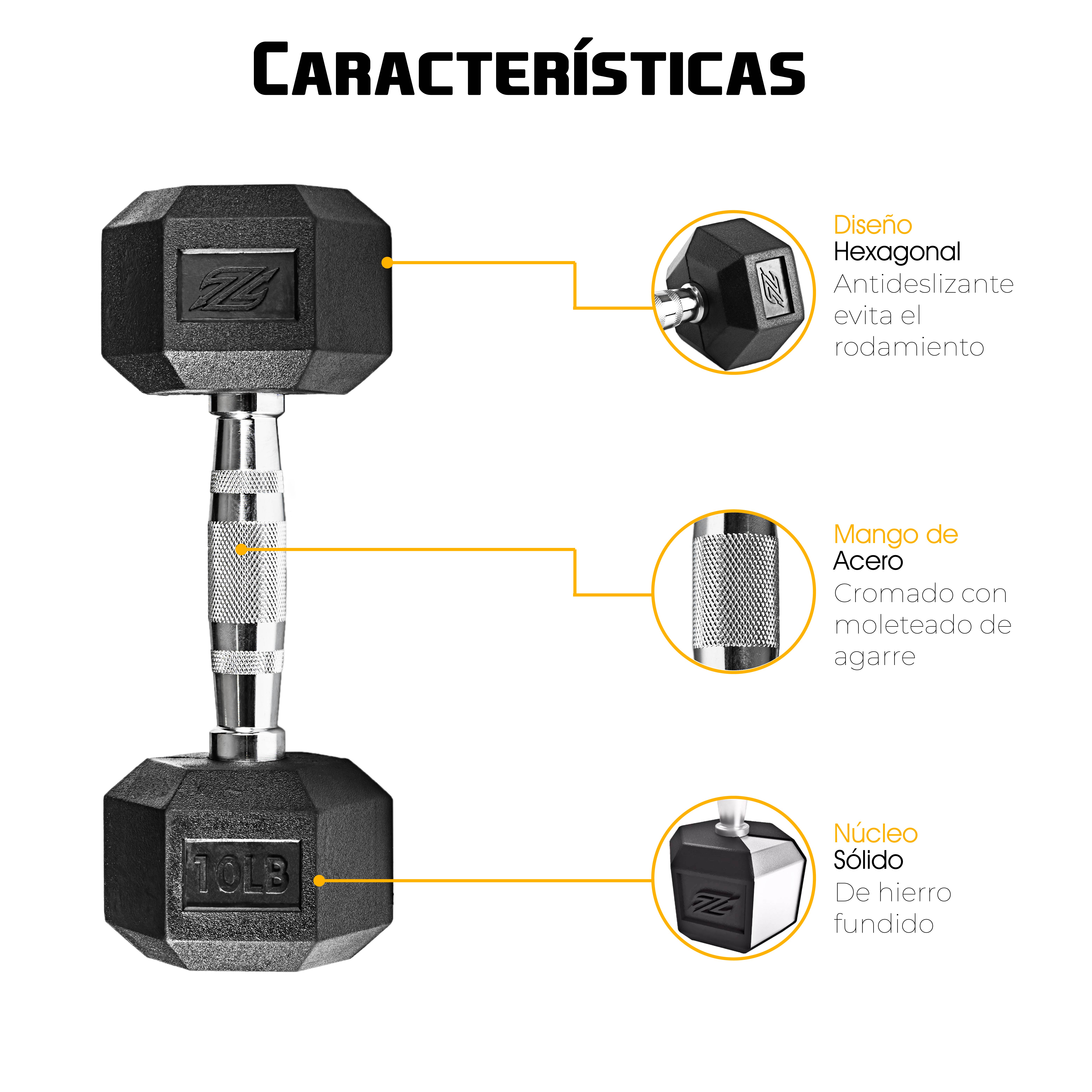 PAR de Mancuernas Pesa Hexagonal de Acero 10 LB  (4,54 kg) c/u