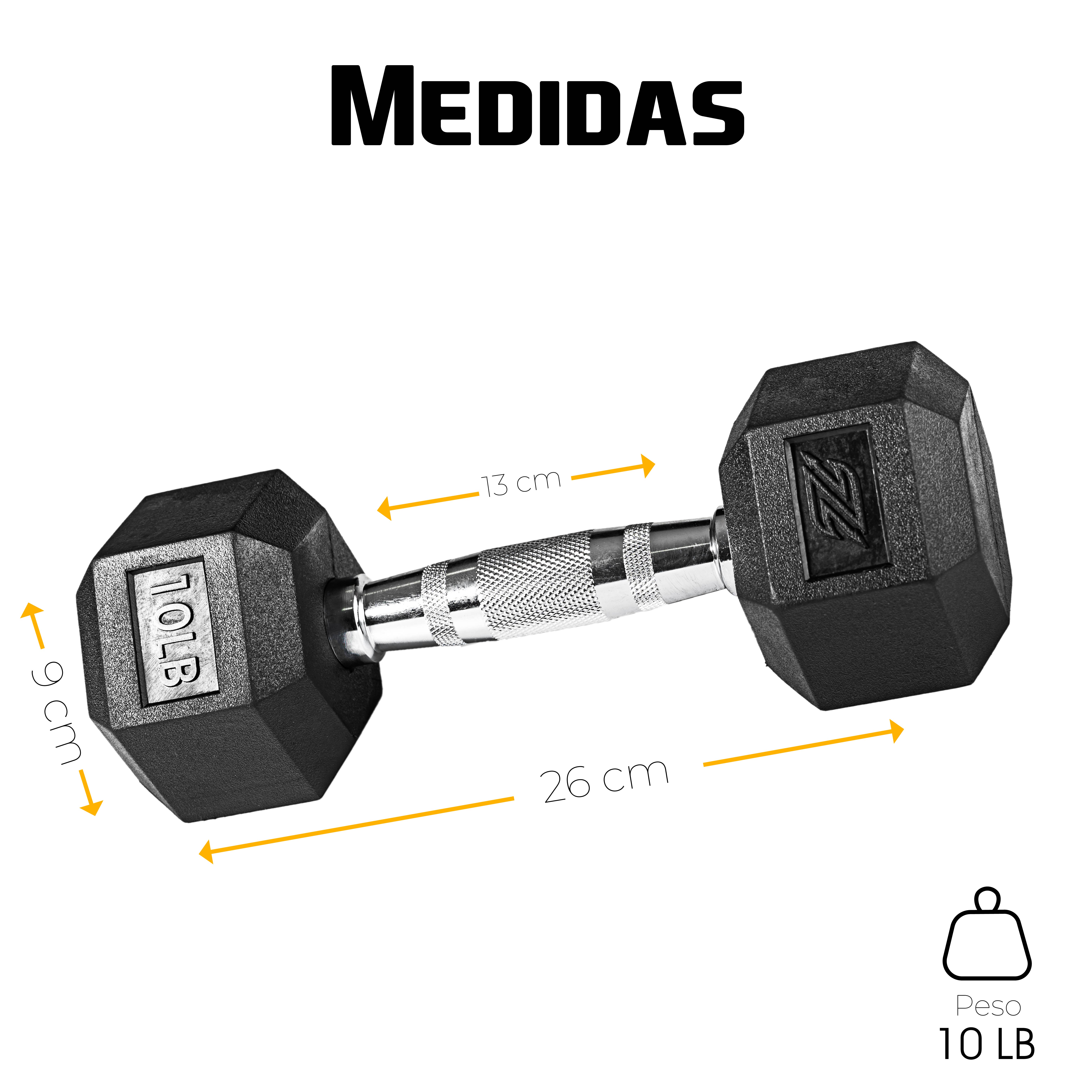 PAR de Mancuernas Pesa Hexagonal de Acero 10 LB  (4,54 kg) c/u