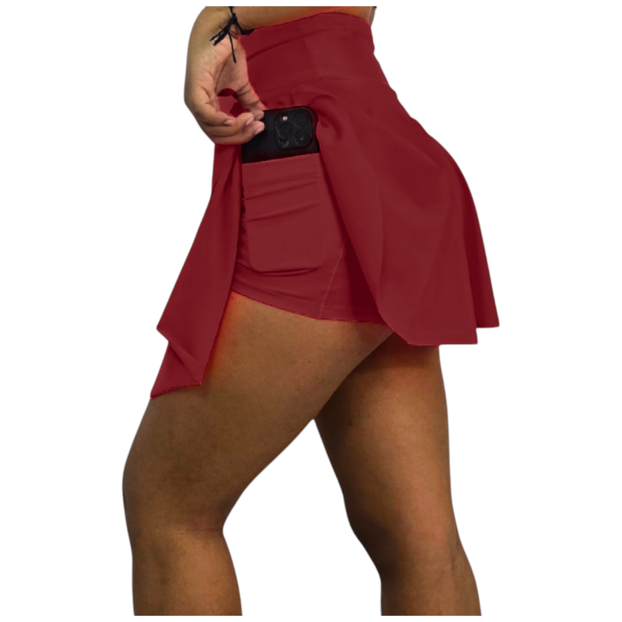 FALDA SHORT DEPORTIVA MUJER PARA TENIS, YOGA, FIT, GOLF, GYM, GIMNASIA, ATLETISMO, SENDERISMO, ACTIVIDADES AL AIRE LIBRE  CON BOLSO INTEGRADO 2 EN 1 COLOR VINO TINTO