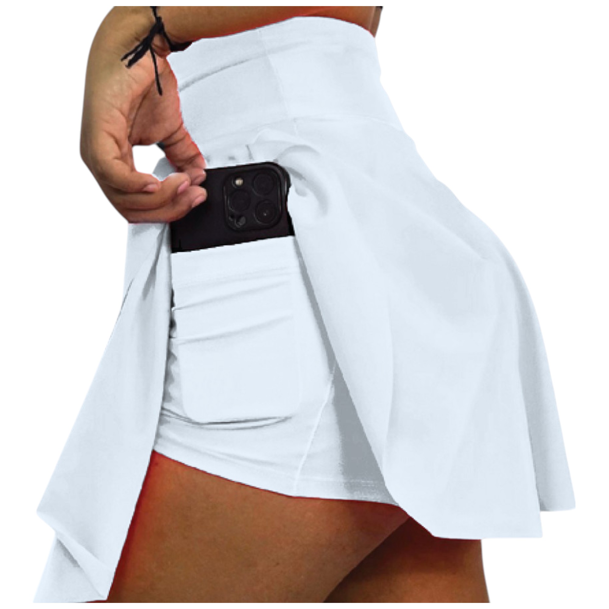 FALDA SHORT LICRA DEPORTIVA MUJER PARA TENIS, YOGA, FIT, GOLF, GYM, GIMNASIA, ATLETISMO, SENDERISMO, ACTIVIDADES AL AIRE LIBRE CON BOLSO INTEGRADO 2 EN 1 COLOR BLANCO